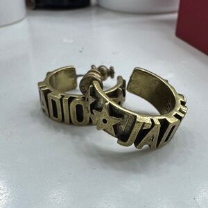 Dior Antique Gold Logo Hoop Earrings